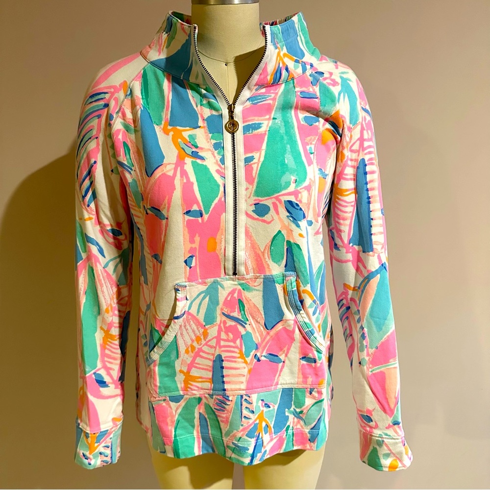 Lilly Pulitzer printed 1/4 zip pullover.   Pastel colors Sails print in size S.